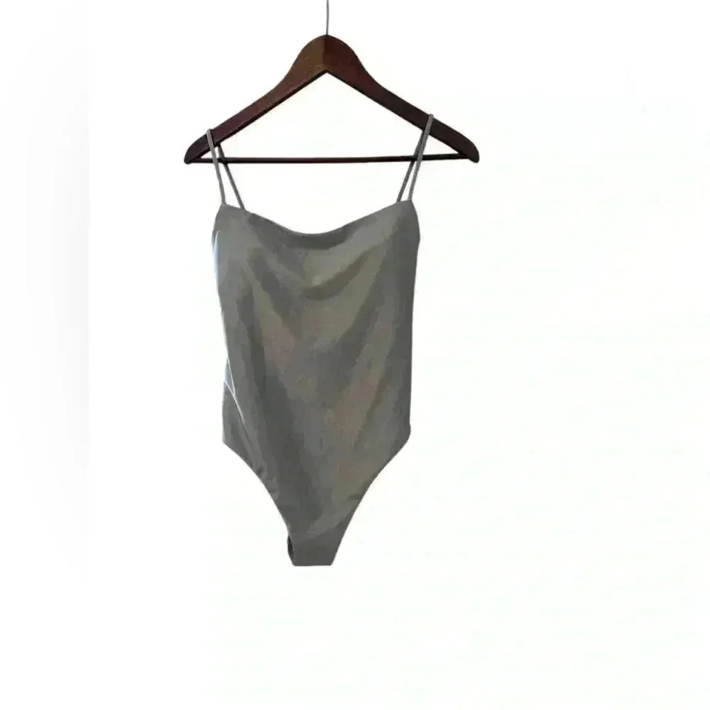 Shade & Shore Women’s High Leg Cheeky Silver Swimsuit Size M (8-10) NWT - Picture 2 of 6
